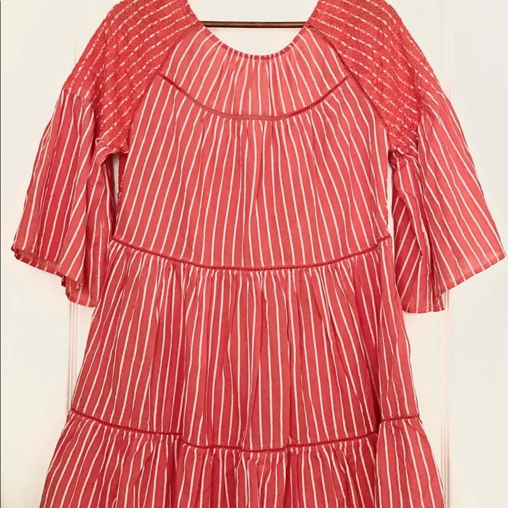 Free People Lola Embroidered Mini Dress in Capri Orange